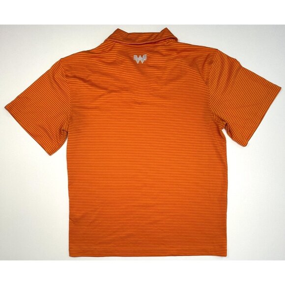 WHATABURGER Adult MEDIUM Orange Stripe S/S Polo SHIRT Uniform Employee Work READ - Picture 4 of 8